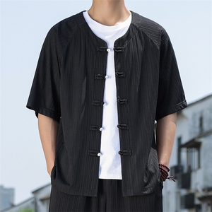 2025夏季新款风男装汉服盘扣新中式开衫唐装竖纹衬衫C101-P45图片