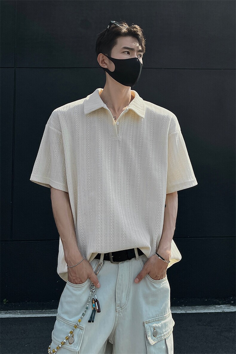 夏装25老钱风大码宽松麦穗翻领POLO衫男装夏季短袖T恤S405-特P35,男装T恤,电商A233-1