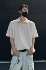 夏装25老钱风大码宽松麦穗翻领POLO衫男装夏季短袖T恤S405-特P35，男装T恤，电商A233-1