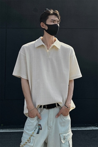 夏装25老钱风大码宽松麦穗翻领POLO衫男装夏季短袖T恤S405-特P35图片