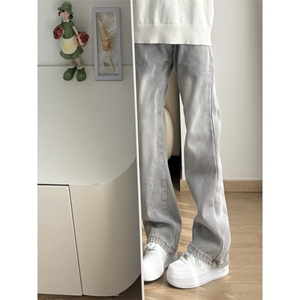 有货】烟灰色弯刀牛仔裤cleanfit裤子美式高街vibe微喇K906HH-P53图片