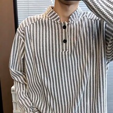 2815-P38小香风鱼骨纹亨利领长袖t恤男士2025秋季肌理感正肩，男装T恤，电商B323A