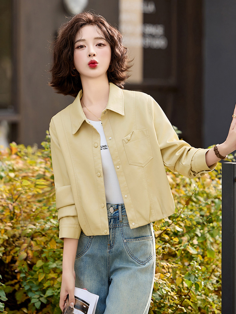 翻领小个子蛋白皮衣外套女短款2025春装新款时尚洋气欧货爆款上衣,女装皮衣,臻衣坊