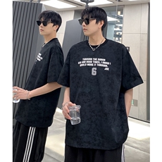 美式重磅蜡染短袖T恤男夏季2025新款圆领宽松T恤半袖T801-P30，男装T恤，电商C307A