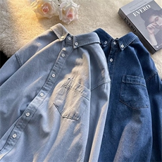 牛仔衬衫男女长袖秋季港风韩版上衣服宽松痞帅衬衣外套CS335-P45，男装衬衫，星座1008