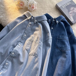 牛仔衬衫男女长袖秋季港风韩版上衣服宽松痞帅衬衣外套CS335-P45图片