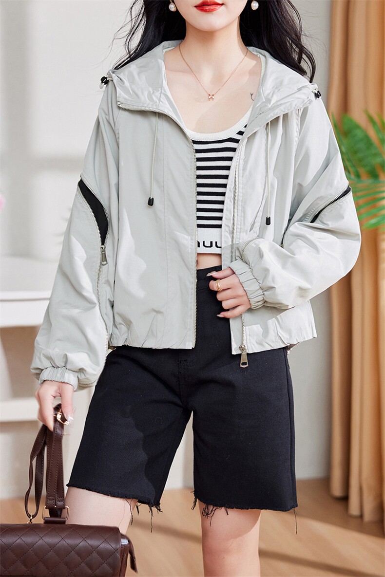 现货-新品】宽松休闲短外套女2024年春装新款潮流时尚连帽外套,女装短外套,仁梯