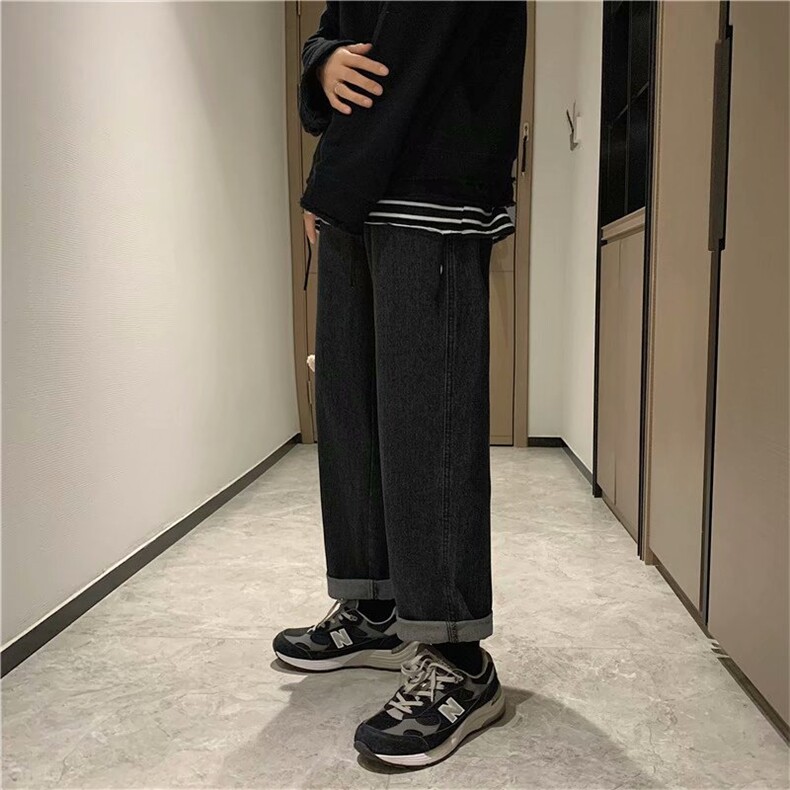 牛仔裤男直筒阔腿长裤潮流宽松中性小熊裤子ins港风潮牌N697-p40,男装牛仔裤,星座1008