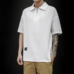 灰墙 夏季翻领拉链新款短袖体恤衫潮男宽松大码polo衫T2006P35图片