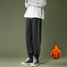 冬季加绒加厚港风宽松潮流条纹拼接休闲裤男7728-P50加绒P60，男装休闲裤，电商A059