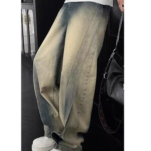 【有货】DT76-P50龙叨叨新品重磅弯刀牛仔裤男拼接设计感阔腿裤图片
