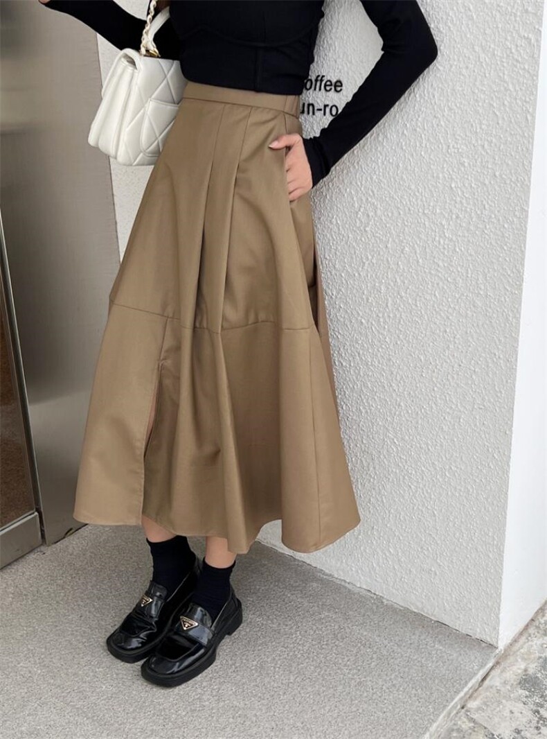 赫本风压绉前面开叉半裙，女装半身裙，昕叶良品