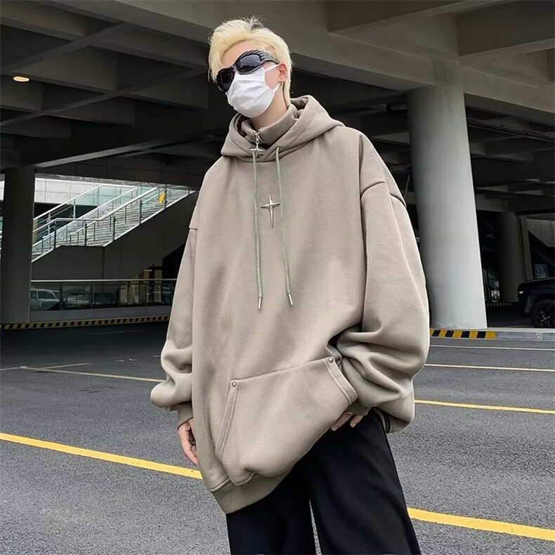 高领连帽卫衣男春秋冬季潮牌设计感宽松半拉链外套EG107/P60,女装短外套,星座506