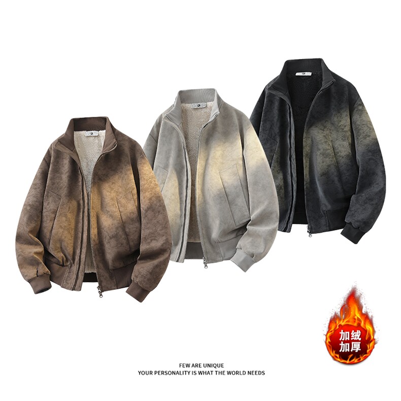 加绒皮衣扎染棉服美式复古夹克冬季短款外套男 5D1182-TP70不图片