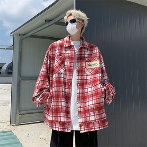 美式复古高街格子外套男早秋高级感小众贴布刺绣情侣上衣1377-p45图片