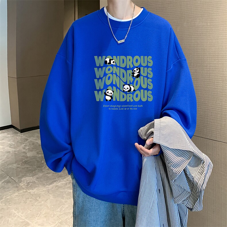 5XL华夫格卫衣男大码胖子圆领长袖t恤HW76376-P30加绒款-P40,男装卫衣,电商A040