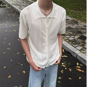 美式镂空短袖针织衫男款夏季复古慵懒风宽松休闲开衫上衣MY502图片