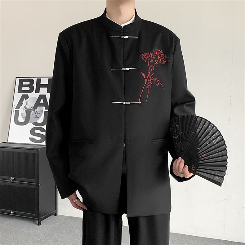 春秋新中式玫瑰刺绣中山装大码男装男女西服结婚登记垫肩西装外套,男装西服,星座909