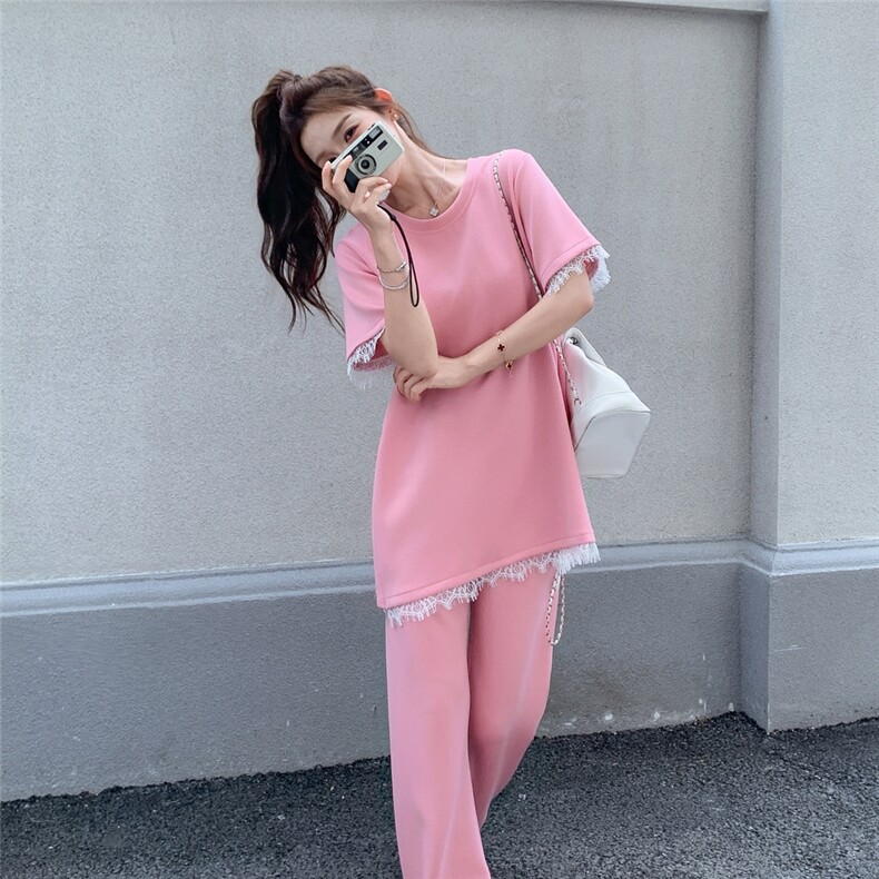 新品2c113-8866-p150-k218休闲套装拼蕾丝,女装套装/套裙,2C113