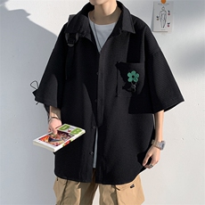 2023夏季口袋装饰质感华夫格设计宽松光影短袖衬衫外套C22635-P45，男装衬衫，电商A001