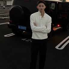 重磅秋冬北极绒亨利领毛衣开衫美式复古休闲慵懒风纯色翻领针织衫，男装针织衫/毛衣，电商A486-1