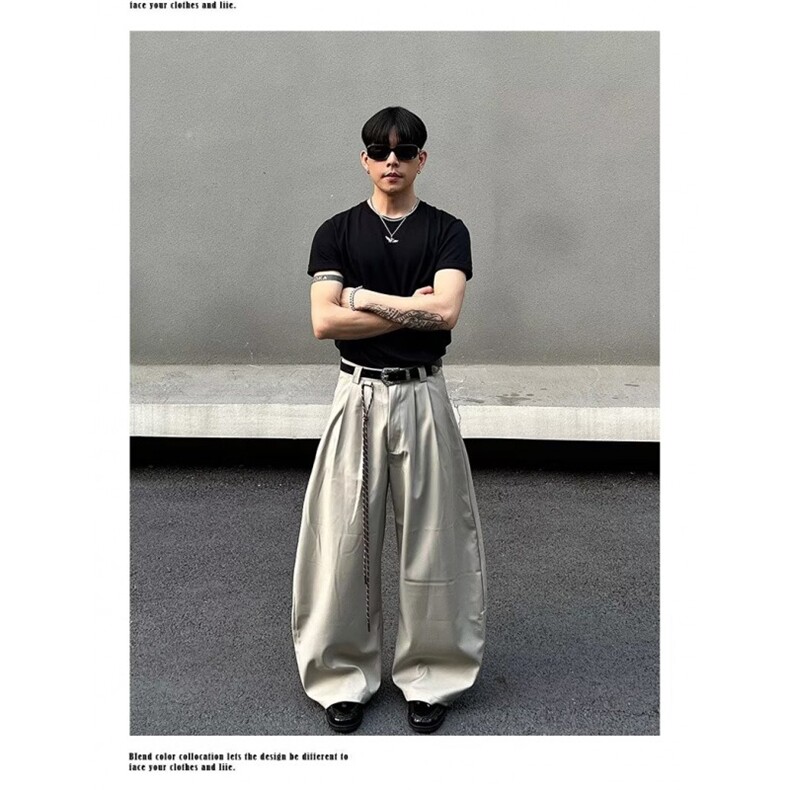 原创夏季薄款宽松直筒韩版长裤男休闲裤凉感轻薄垂感裤子商务西裤,男装西裤,星座506A