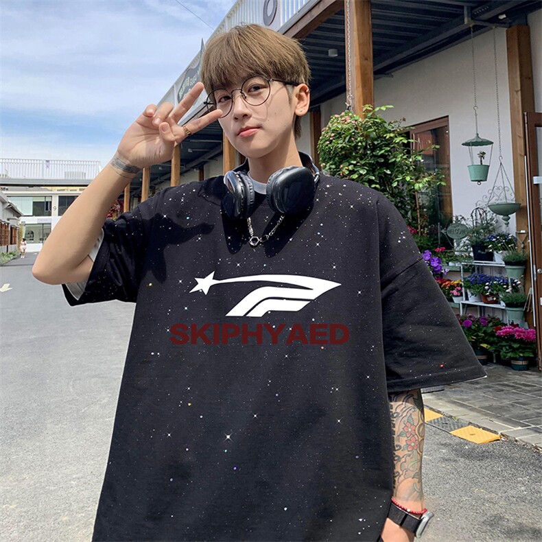 量大优供抖音视频支持得物配合二开美式满天星亮片短袖T恤MTX280,男装T恤,电商A486