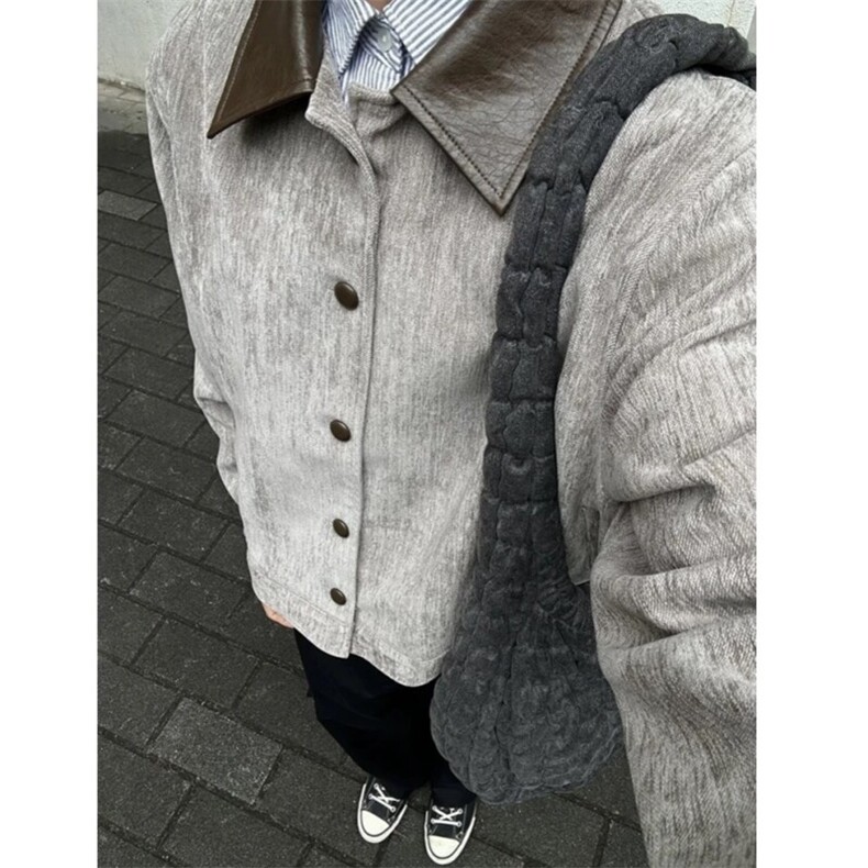 现货自制卡其棕皮领雪尼尔夹克宫廷味,男装夹克,星座910A
