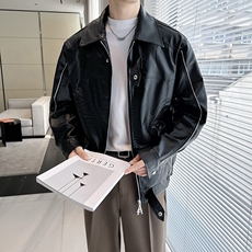 美式复古机车风PU皮衣男女垫肩双拉链无臭味皮衣夹克外套，男装皮裤，星座218-8