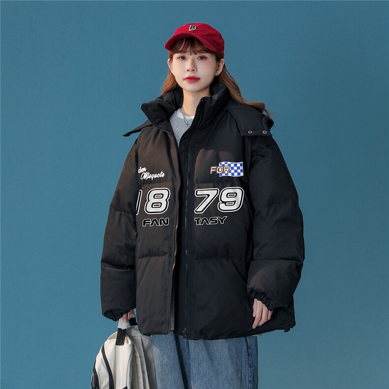 中性22冬季新款设计感潮牌印花加厚连帽面包服棉衣MY209P115控158,男装棉衣,A247A