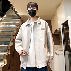 机车男士皮衣春秋款翻领贴标宽松夹克外套休闲款A266-PY006-特P40，男装夹克，电商A266