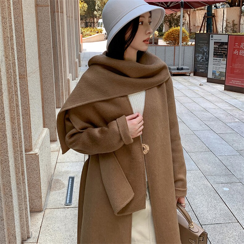 高级感慵懒风30%绒双面呢大衣经典百搭显瘦长款外套,女装双面呢大衣,乾庄羊绒