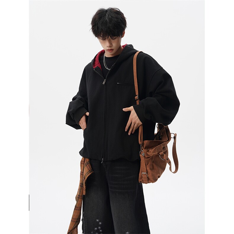 8XL-M美式复古撞色连帽水洗夹克男高级感做旧情侣外套JK1327P88,男装夹克,电商D206-1