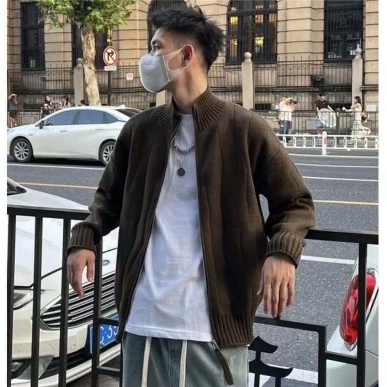 5003-P54 立领针织开衫外套男士春秋冬季2025新款慵懒风外穿图片
