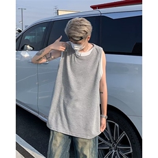 C467-P25夏季潮流痞帅假两件坎肩背心男款美式宽松无袖t恤现货，男装背心/马甲，星座512-6