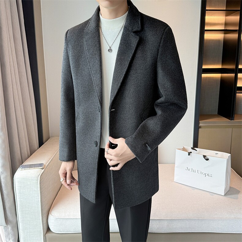 2025秋冬新款老钱风男士宽松毛呢大衣翻领中长款风衣MY77--P180,男装风衣,电商B278