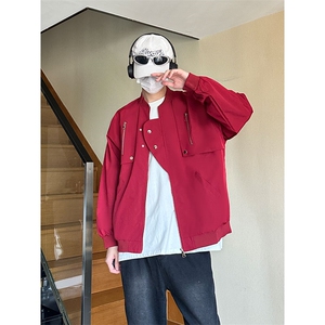 新款春秋纯色男棒球风夹克宽松圆领工装休闲夹克外套JK3212-P80图片
