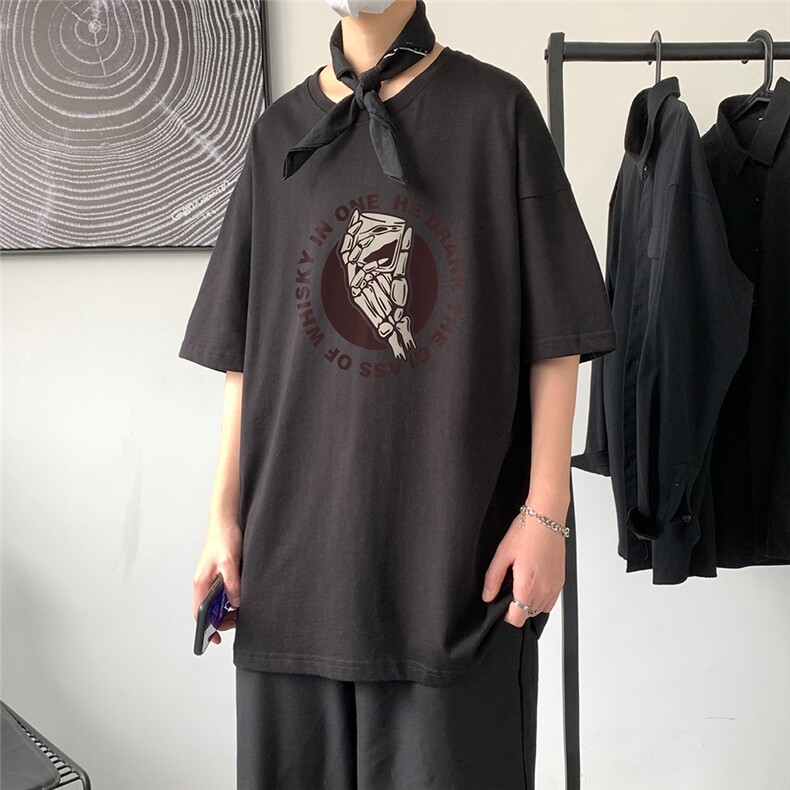 21夏季新款潮流港风宽松圆领印花T恤T41P25控38,男装T恤,电商A268A