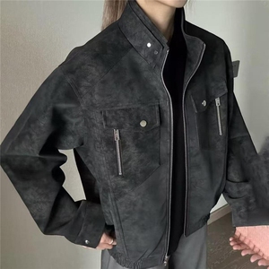外套男春秋款美式高街pu皮棒球服高级感哈灵顿夹克图片
