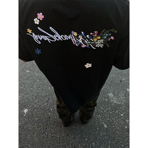 万针全刺绣工艺抖音得物高品质260克重磅纯棉双纱美式高街短袖T恤图片