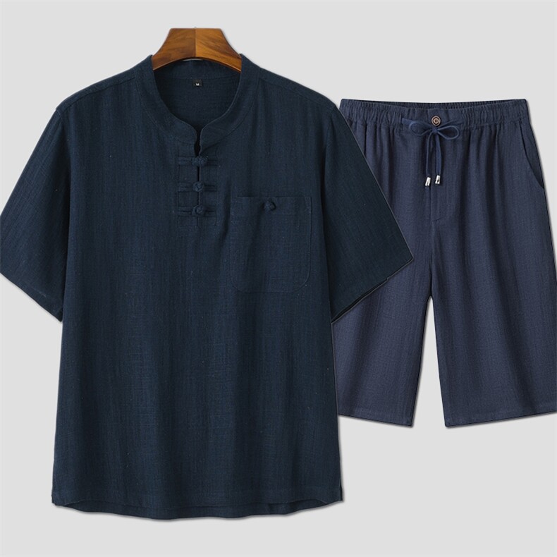主推风男装亚麻短袖唐装男套装夏季中老年人中式棉麻爸爸夏装,男装民族服装,电商B212（原钱塘6029）
