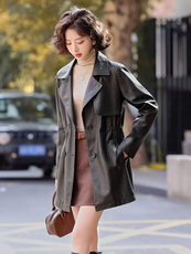 狐狸毛领蛋白皮衣外套女2024冬季新款加绒加厚修身中长款棉服欧货，女装皮衣，魅衣本色