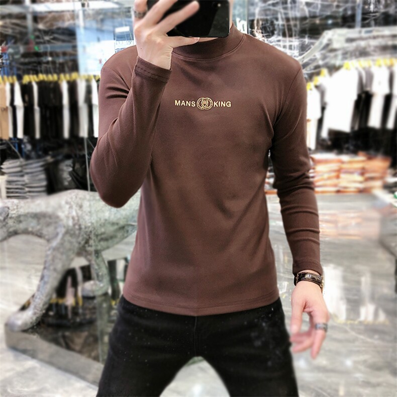 22新款秋冬潮牌男简欧大码圆领双面德绒打底衫长袖A-801-P53图片
