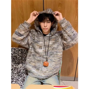 1506-1/MMY95731/P72美式条纹连帽卫衣男女冬慵懒开衫图片