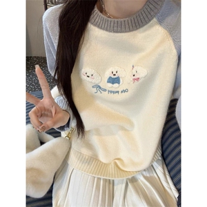 MM164-P65韩系软糯宽松毛衣女新款小个子百搭显瘦套头针织上衣,白色衬衫搭配领带颜色图片