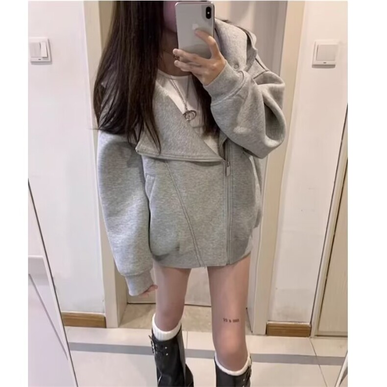 美式双拉链开衫连帽卫衣外套男女秋冬宽松休闲百搭高级感上衣，女装短外套，星座601-1