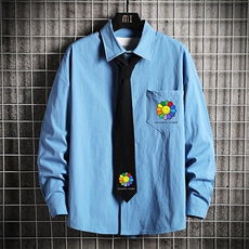 LC42101-P45痞帅领带长袖衬衫男士大码dk制服男jk衬衣男网格挂拍，男装衬衫，电商A040A