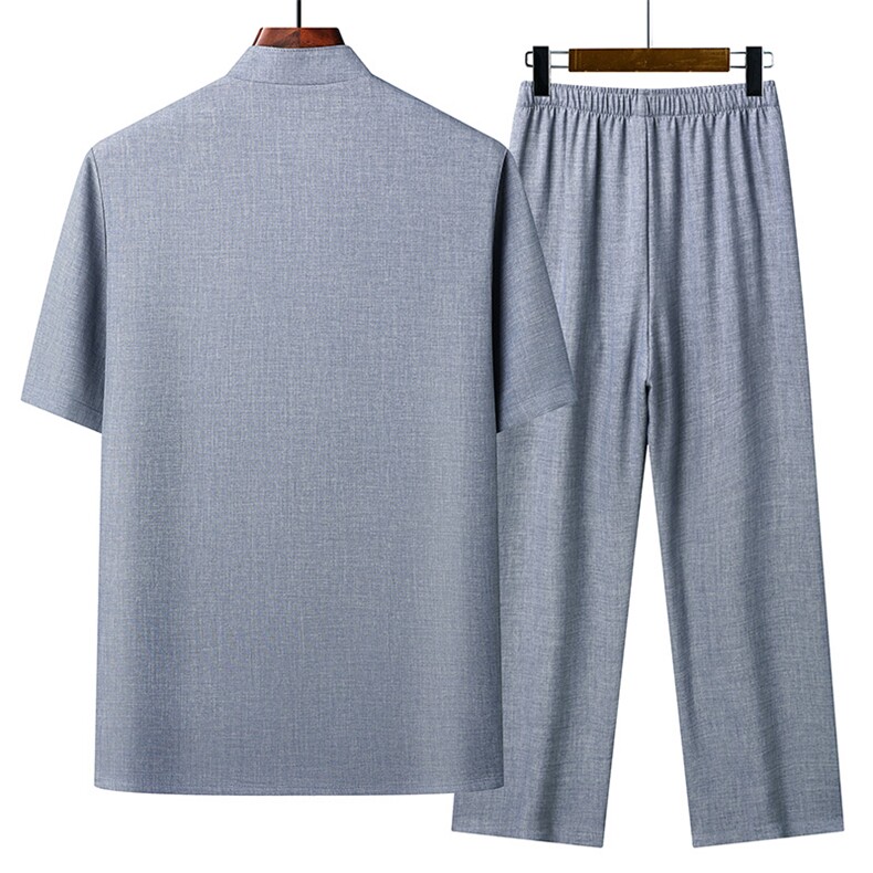 2025夏季薄款高端风绣花冰丝短袖衬衫唐装汉服套装802-P75,男装衬衫,星座1105-3