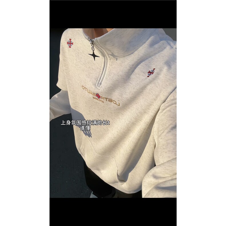 美式刺绣连帽卫衣男女同款秋冬季高级感cleanfit外套宽松潮牌上衣图片