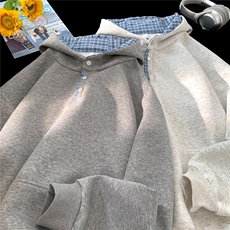现货内里格子纽扣连帽卫衣D309B-CC31-P5588，男装卫衣，电商D309B